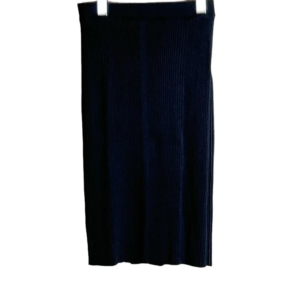 Jonathan Simkhai Eyelet Ribbed Knit Wrap Skirt Black Slit Midi Size XS